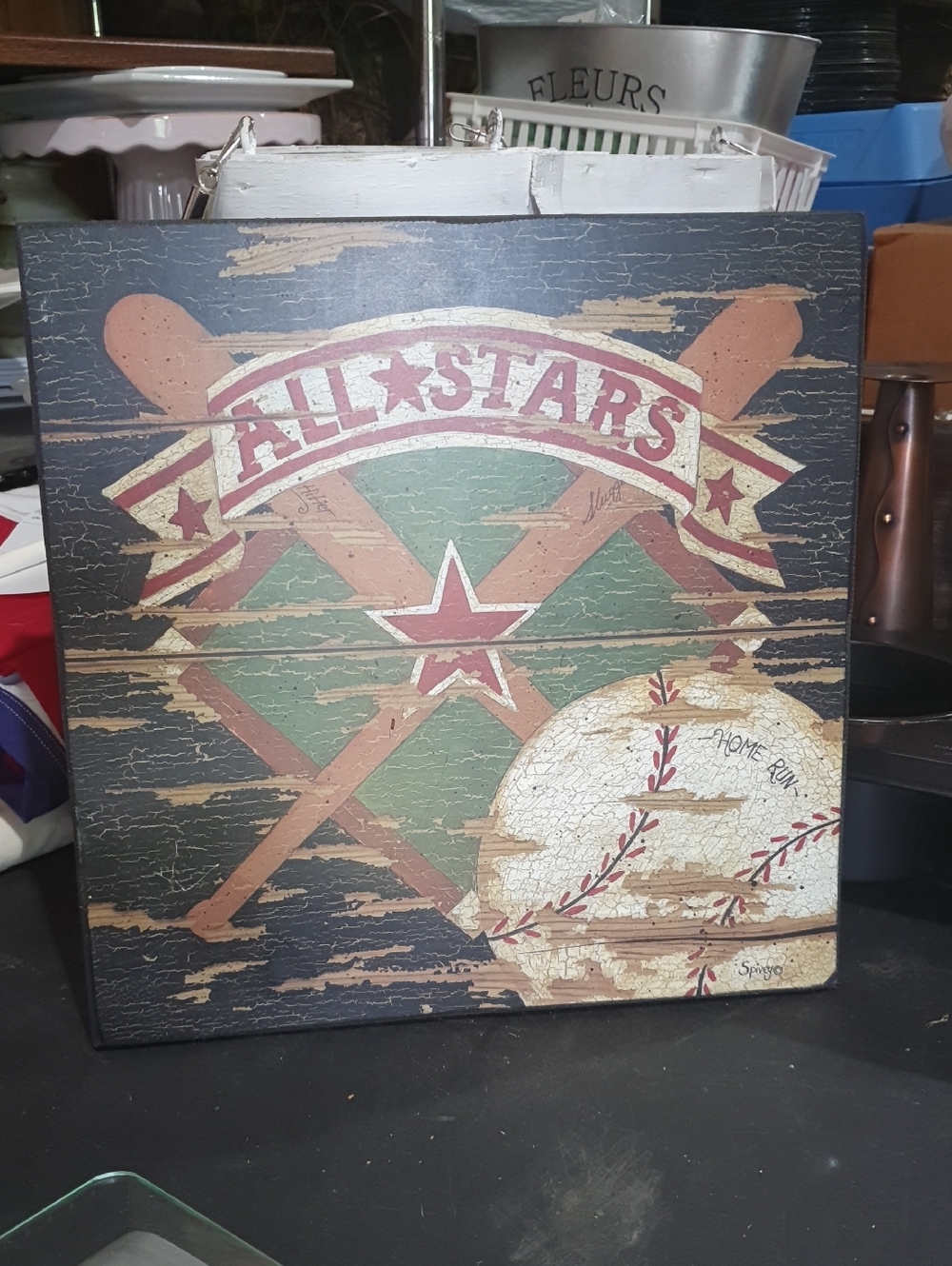 Hobby Lobby All Stars Rustic Baseball Wall Art in Red Green Tan